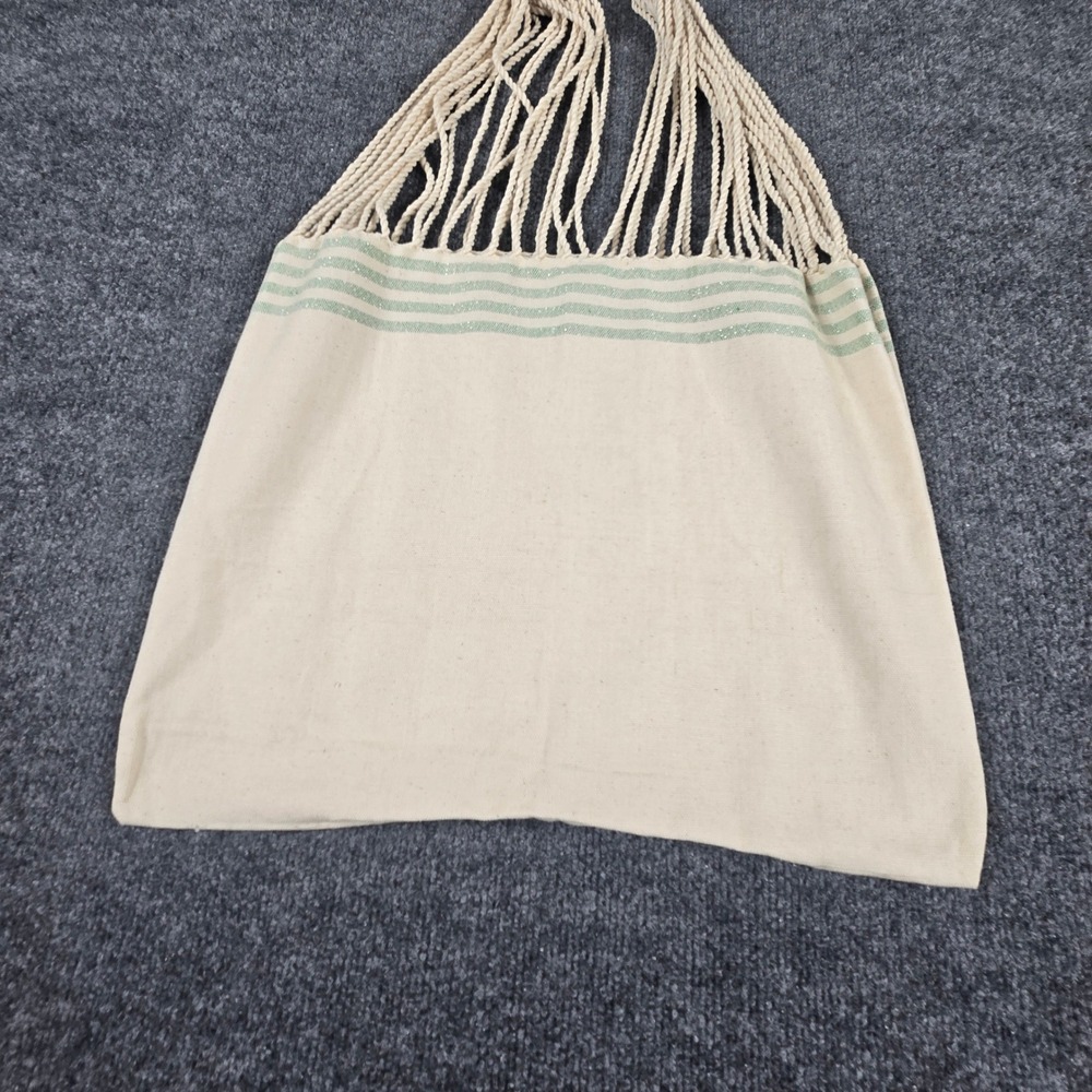 Unbranded Boho Tote Bag OS Beige Macrame Rope Handle Glitter Stripe (FOOS)